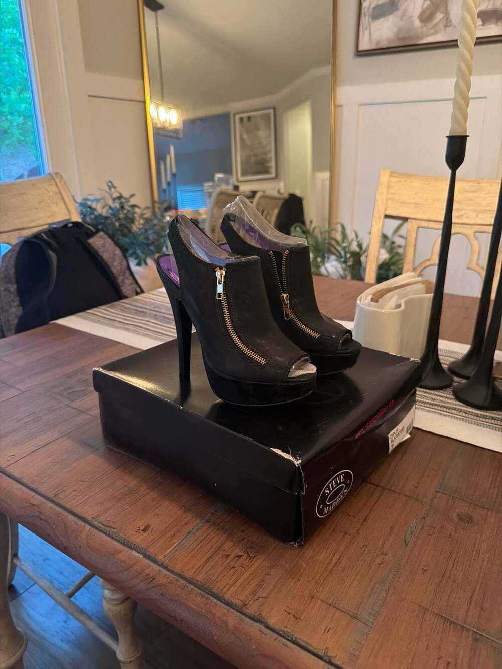 Steve Madden Zipup Black Patent Peep Toe Platform Slingback Heels Size 7